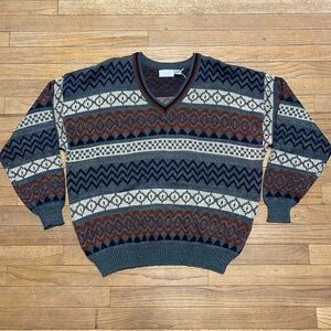 Vintage Sears The Men's Store Men's 2XL Double Knit Christmas Sweater V-neck